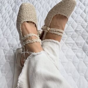 Zara Cream Textured Slingback Flats
